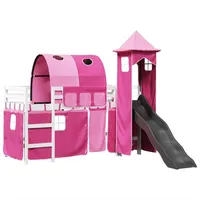 vidaXL Kinderhochbett mit Turm, Hochbett mit Rausfallschutz, Kinderbett mit Leiter Rutsche, Spielbett Etagenbett, Rosa 90x200cm Massivholz Kiefer