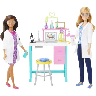 Barbie Wissenschaftslabor-Spielset mit 2 Puppen und 10+ Zubehörteilen HJY95