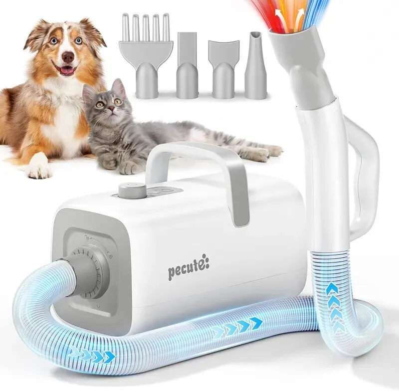 pecute Tierhaartrockner | Modell: MAS-520 | Farbe: Weiß + Grau (EU-Stecker)
