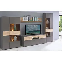 Forte Wohnwand COMO rechts Optik: Grau / Planked Eiche mit LED, Beleuchtung