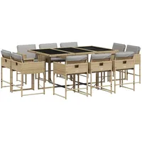 VidaXL 11-tlg. Garten-Essgruppe mit Kissen Beigemischung Poly Rattan