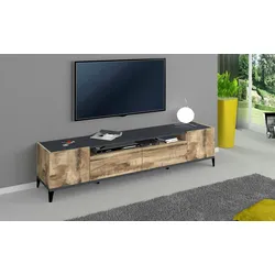 Dmora Fernsehschrank Raffaele, Niedriges Sideboard für Wohnzimmer mit 2 Türen, Sockel für TV-Möbel, cm 200x40h47, Schiefer und Ahorn