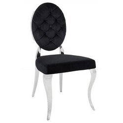 Casa Padrino Designer Esszimmer Stuhl Schwarz / Silber  ohne Armlehne - Designer Stuhl