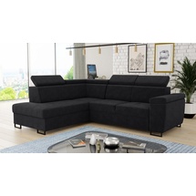 silape Ecksofa Natan mit Schlaffunktion und einstellbare Kopfstützen - Wohnlandschaft mit Metallfüßen, Couchgarnitur, Bettkasten, Sofa (Ecksofa Links, ... - Schwarz