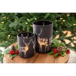 Edzard Teelichtglas, Tiu, Höhe 18 cm, schwarz, Hirsch-Motiv
