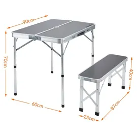 CASARIA Campingtisch Klappbar mit Bänken Grau