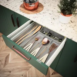 sossai® Besteckeinsatz Divio 43 x 43 cm zuschneidbar 6 Fächer Kunststoff schwarz
