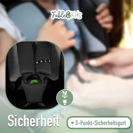 fablekids Kinderautositz mit Isofix | Autokindersitz ab 15 M. | Autositz für Kinder 76-150cm | 3-Punkt-Gurt | ECE R129/03 | Grau