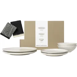 Geschirr-Set BROSTE COPENHAGEN "Nordic Vanilla, inklusive Spültuch Set aus 100% Baumwolle", beige (cream), 7 tlg., Keramik, Geschirr-Sets, Beliebte Geschirr Sets Exclusiv mit Geschenk