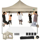 COBIZI pavillon 3x3 wasserdicht stabil winterfest, faltpavillon Outdoor faltbar partyzelt,pop up pavillon klappbar gartenpavillon mit 4 Seitenteilen und Laufradtasche, Khaki(420D Oxford-Plane)