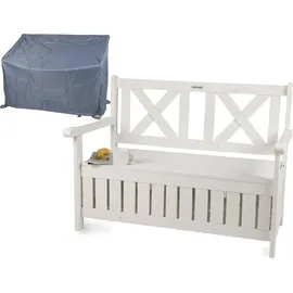 needs&wants® Gartenbank Holz wetterfest mit Stauraum und Abdeckung, 2-Sitzer Truhenbank Holzbank klassisch, Parkbank Sitzbank massiv Garten Outdoor mit Truhe, Massivholz, weiß