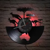 Smotly Vinyl-Wanduhr, afrikanische Känguru-Themen-Wanduhr mit LED-Nachtlichtfunktion, Heimdekor-Wanduhr ist ein Geschenk für Tierliebhaber. (sieben Farben)