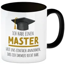 speecheese Master bestanden Kaffeebecher in schwarz mit Spruch Masterabschluss ich habe immer recht Schulabschluss Studium Klugscheißer Ausbildung Diplom Absolvent Prüfung Tasse