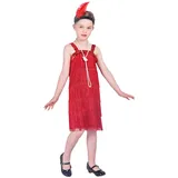 Rabtero Kinder Roaring the 20er Jahre Fancy Kleid Kostüm, Mädchen Flapper Kleid mit Perlenkette und Feder Stirnband, Gangster Flapper Kleid für Mädchen, rot, X-Large 10-12