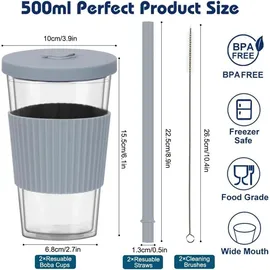 luxuskollektion Bubble Tea Becher 0,5 l Grau 2 St.