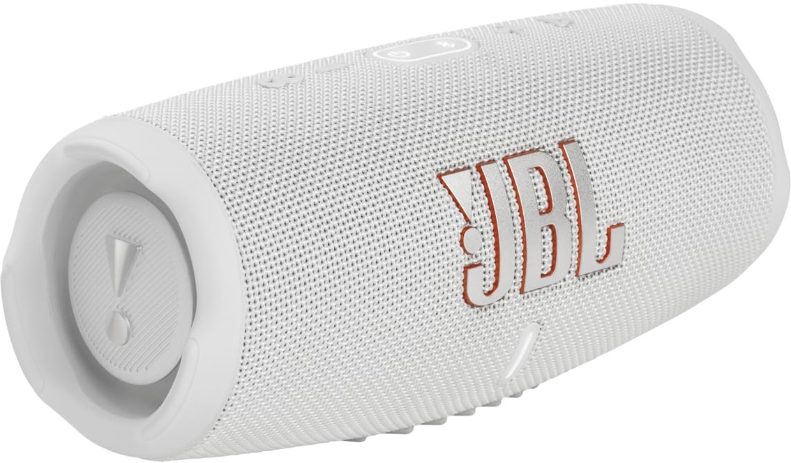 JBL Charge 5 Bluetooth-Lautsprecher in Weiß – Wasserfeste, portable Boombox mit integrierter Powerbank – Eine Akku-Ladung für bis zu 20 Stunden kabellosen Musikgenuss