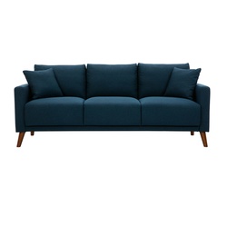 3-Sitzer-Sofa mit dunkelblauem Stoff und dunklem Holz MUNIK