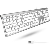 Macally Ultradünne USB-Tastatur mit Kabel, kompatibel mit Apple-Tastatur oder Windows – Tastatur in voller Größe mit 20 Mac-Tastatur-Tasten – Low-Profile-Tastatur für iMac Desktop, MacBook Pro/Air