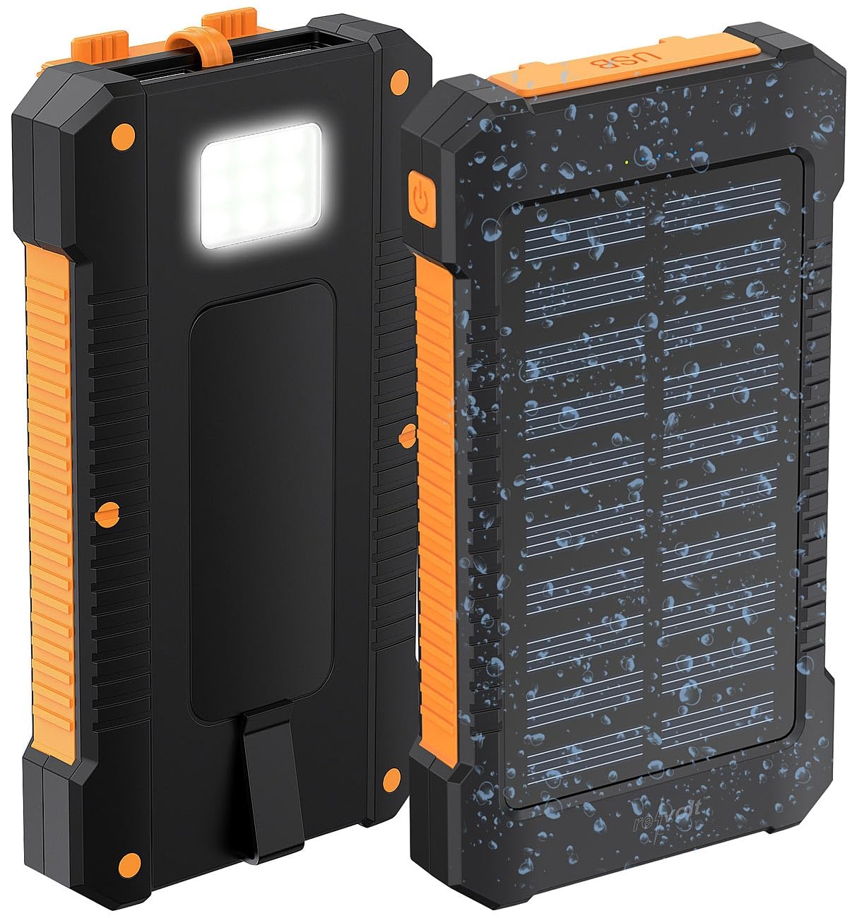 revolt Solar Powerbank Handy: Solar-Powerbank, 8.000 mAh, 2X USB 2A, Typ-C-Input, IP65, LED-Lampe (Solar Powerbank iPhone, Kleine Solar-Powerbank)
