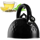 Kadax Wasserkessel aus Edelstahl, Emaillekessel mit Griff, Schwarz 2,5 L)