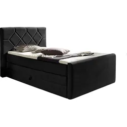 Boxspringbett PLACES OF STYLE "Atlanta", schwarz, B:110cm L:221cm, Stoff, Massivholz, Kunststoff, Komplettbetten, Boxspringbett, inklusive Topper und Bettkasten