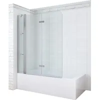 Duschabtrennung Duschtrennwand für Badewanne 150 x 140 cm Faltbar Badewannenfaltwand Duschwand Glas Badewannenabtrennung Badewannenaufsatz 3 Teili...