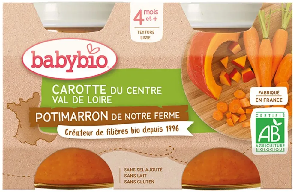 Babybio CAROTTE DU CENTRE -VAL DE LOIRE POTIMARRON DE NOTRE FERME dès 4 mois 260 g purée