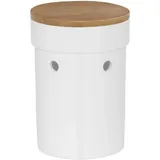 Kela Zwiebeltopf mit Lüftungslöcher 15cm Salena Bambusdeckel, Zwiebel Aufbewahrung Keramik, weiß
