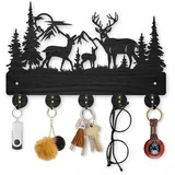 MAYJOYDIY Kleiderhaken Mit Hirsch Motiv Aus Holz Bergwald Zur Wandmontage 30x20cm Selbstklebend Schlüsselhalter Mit Waldtieren 5 Haken Aus Metalllegierung Schwarze Wandkunst Für Eingangsbereich