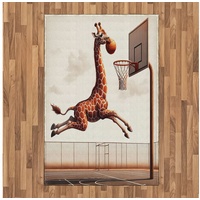 Teppich Flachgewebe Deko-Teppiche für das Wohn-,Schlaf-, und Essenszimmer, Abakuhaus, rechteckig, Basketball Humor Lustiger Giraffe Dunk braun|grün 120 cm x 180 cm