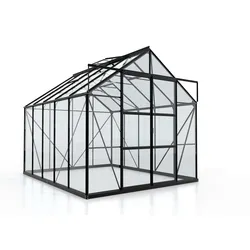 Vitavia Gewächshaus Uranus 8300 inkl. 4 Dachfenstern - 8,3 m2 Set inkl. LED Leiste-schwarz-3 mm Einscheibensicherheitsglas