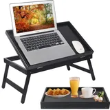 Artmeer Betttablett Tisch Frühstückstablett mit klappbaren Beinen Küche Serviertablett für Schoß Schreibtisch Notebook Computer Bettplatten TV Snack Tablett Verstellbar (Schwarz)