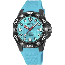 Quarzuhr LOTUS "Diver", blau (hellblau), Armbanduhren, Herren, Armbanduhr, Herrenuhr, analog, Tag, Saphirglas, Kautschukarmband