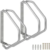 Relaxdays Fahrradständer, 2er Set, Wandmontage, stabiler Stahl, 180° schwenkbar, silber
