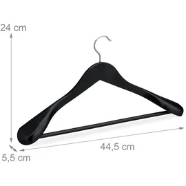 Relaxdays Anzug Kleiderbügel, 5er Set, breite Schulter, 360° drehbarer Haken, Hosenstange, Holzkleiderbügel, schwarz