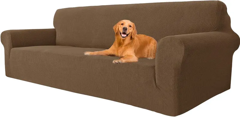 【3 € Rabatt ab 10 €】YSTYLE Stretch-Sofahusse, Couchbezüge für Sofa, Möbelschutz für Sofa mit elastischem Gummizug unten, 4-Sitzer, LM, Braun