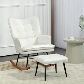 Homcom Schaukelstuhl mit Hocker Leinenoptik