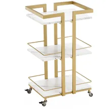 MCombo M Mcombo Servierwagen Mit Rollen, Küchenwagen Barwagen Weiß-gold, Moderne Rollwagen Mehrzweckwagen Mit 3 Ebenen, Für Küche Bad Wohnzimmer Büro, 0033