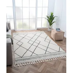 Hochflor-Teppich "Moroccan Design Lagerräumung", grau (weiß, grau), B:190cm H:24mm L:240cm, Polypropylen (PP), Polyester, MYFLAIR MÖBEL & ACCESSOIRES, Teppiche, modern, marokkanisches Design, Rauten Muster, weich durch Hochflor