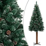 vidaXL Schlanker Weihnachtsbaum mit Echtholz und Schnee Grün 210 cm