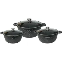 Cheffinger 6-Teilig Kochgeschirr-Set 32 / 36 / 40 cm Topf Induktion Alu Guss Pfanne Topfset Kochtopfset Marmor 32 / 36 / 40 cm