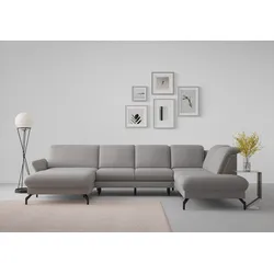 Wohnlandschaft SIT & MORE "Fashion U-Form", grau, B:338cm H:84cm T:207cm, Sofas, wahlweise mit Kopfteilverstellung, Vorziehsitz, motorisch, Metallfüße