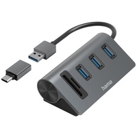Hama 5 Ports, 3x USB-A, SD, microSD, inkl. USB-C-Adapter,