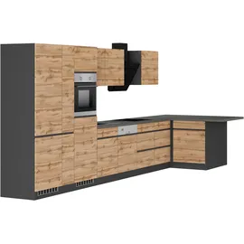 kochstation Winkelküche L-Form 490 cm braun