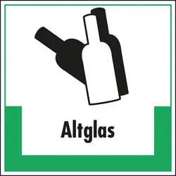 Aufkleber I Abfallkennzeichen Altglas, mit Symbol und Text, Folie, selbstklebend, 200x200mm