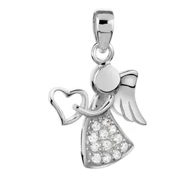 Nenalina Kettenanhänger Engel Herz Zirkonia Edel 925 Silber OneSize Damen 