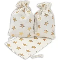 Frau WUNDERVoll® 12 Geschenksäckchen weiß, goldene Sterne 15 x