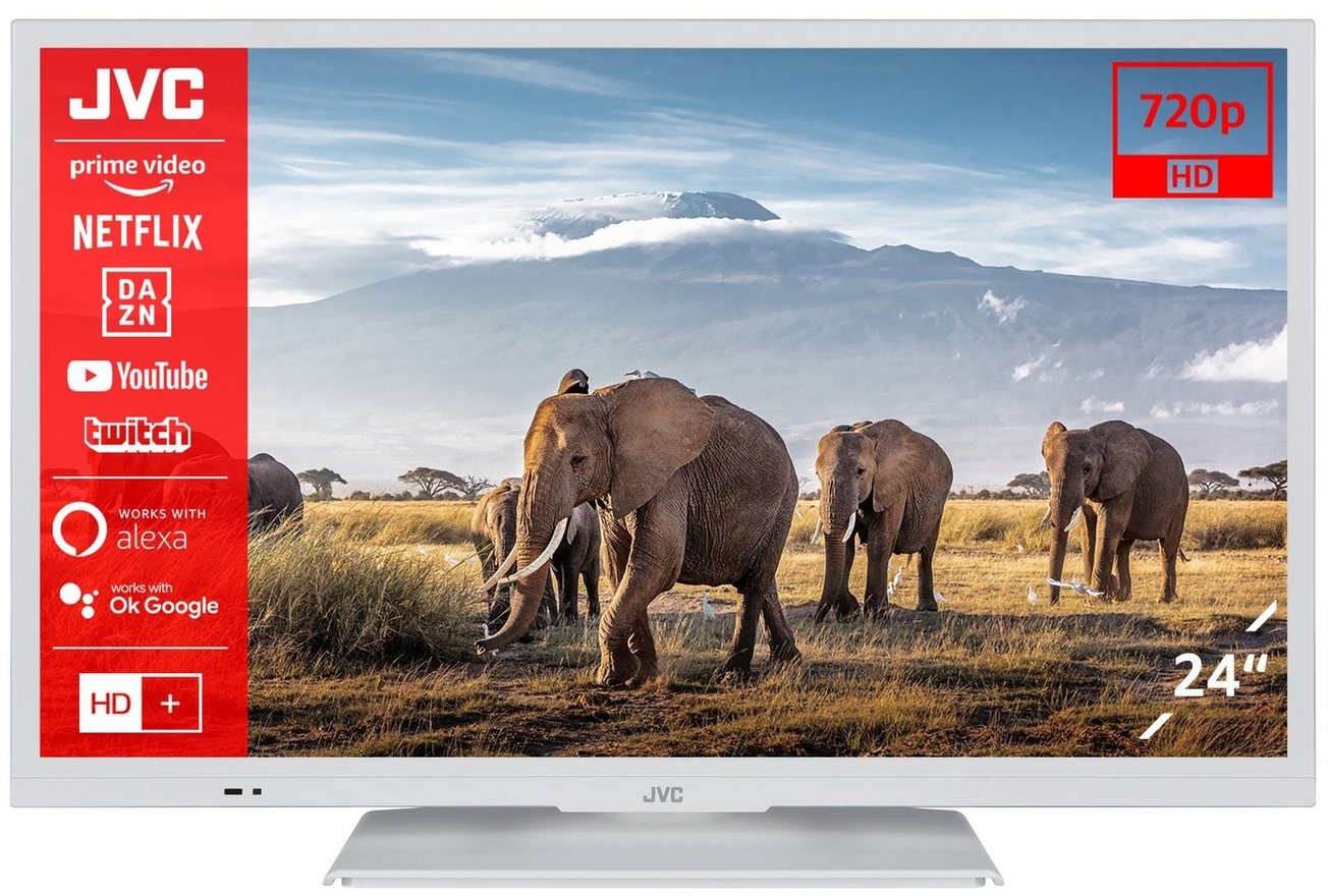 JVC LT-24VH5156W LCD-LED Fernseher (60 cm/24 Zoll, HD-ready, Smart TV, HDR, Bluetooth, Triple-Tuner, 6 Monate HD+ inklusive) weiß