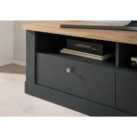 furn.design Tv-Lowboard, Grau, Eiche Wotan, Metall, Nachbildung,Eiche, Uni, Holz Optik, 2 Schubladen, Sockel, 135x51x45 cm, Wohnzimmer, Wohnwände, Lowboards, Lowboards stehend