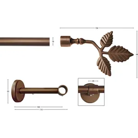 GARESA Gardinenstange GARESA "SHEET", braun (bronzefarben), L:330cm Ø:16mm, Metall, Gardinenstangen, Vorhanggarnitur, verlängerbar, Knopf mit Blätter, ohne Ringe